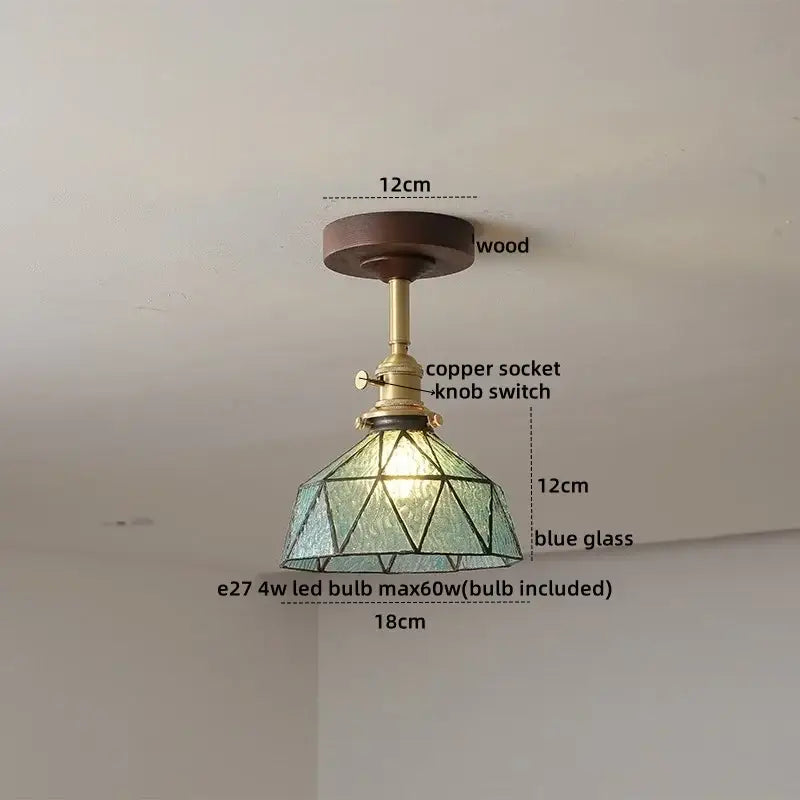 Flower shaped led glass wood ceiling lamp bedroom brass light