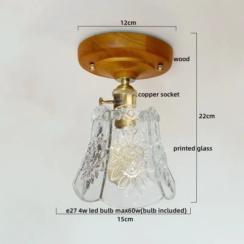 Floral etched led glass ceiling light for living room