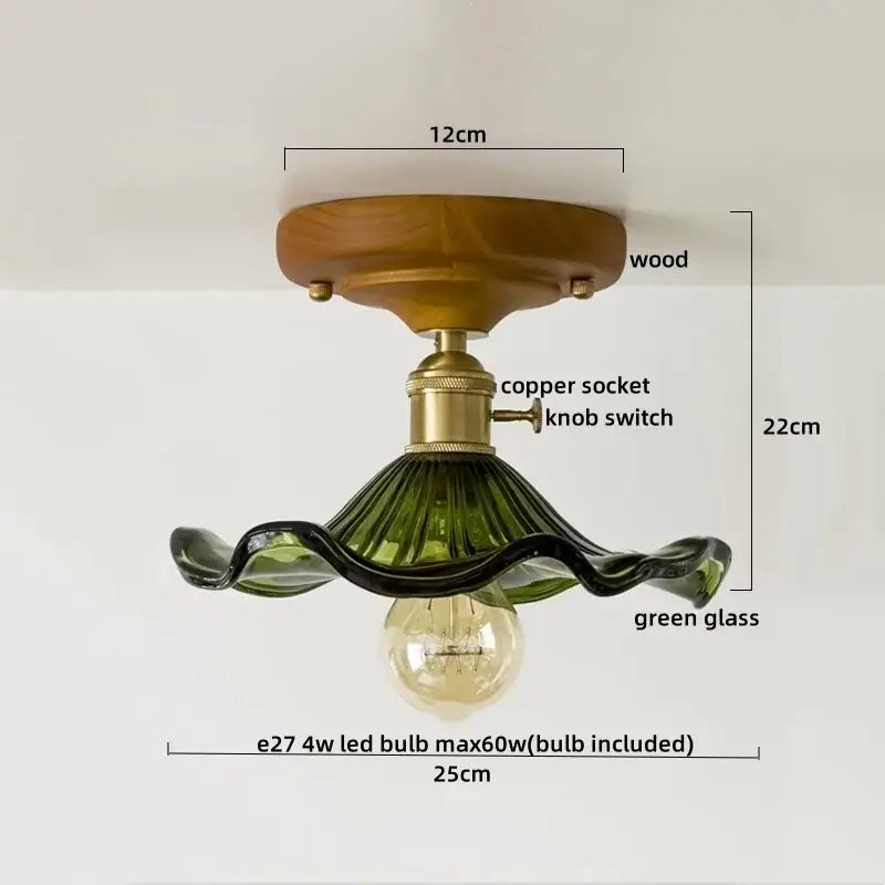 Floral etched led glass ceiling light for living room