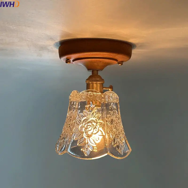 Floral etched led glass ceiling light for living room