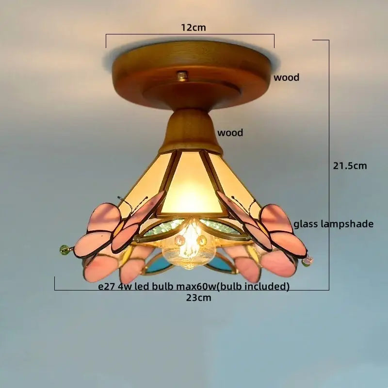 Floral etched led glass ceiling light for living room