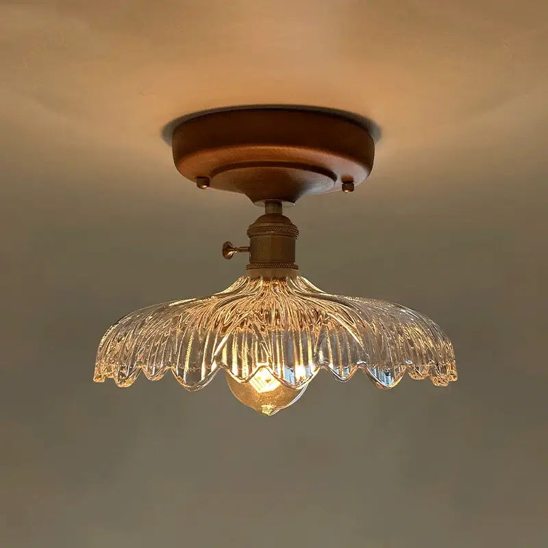 Floral etched led glass ceiling light for living room