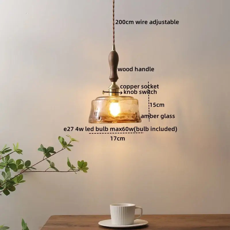 Modern scalloped glass wood pendant light for dining room