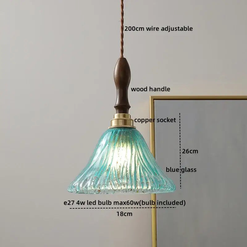 Modern scalloped glass wood pendant light for dining room