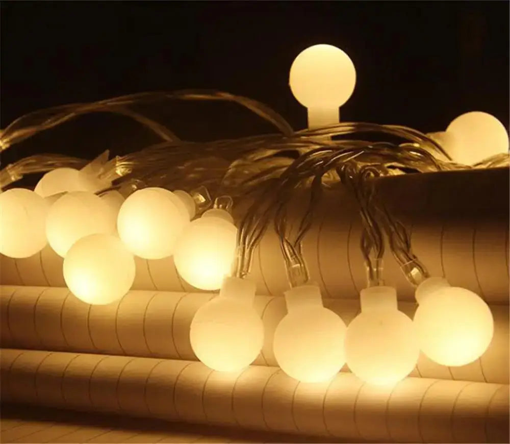 Warm frosted white led globe ball string lights bedroom decor