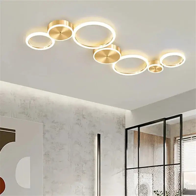 Modern gold ring chandelier living room led circular light fixture