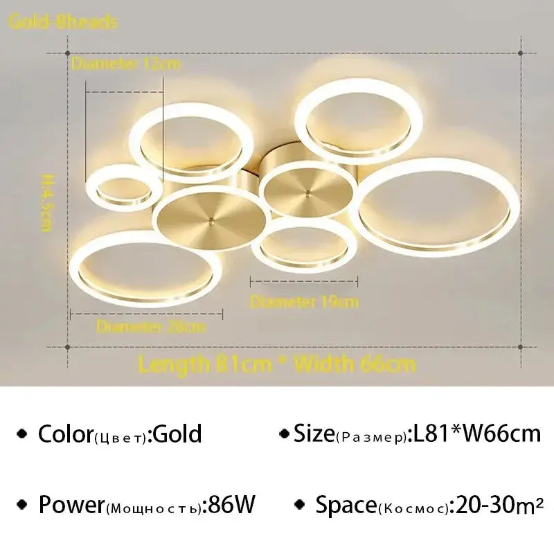 Modern gold ring chandelier living room led circular light fixture