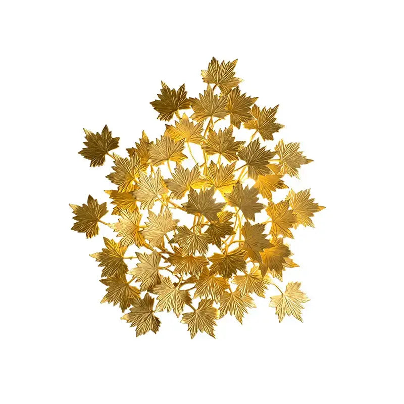 Golden maple leaves led wall sconce bedroom metallic art sculpture