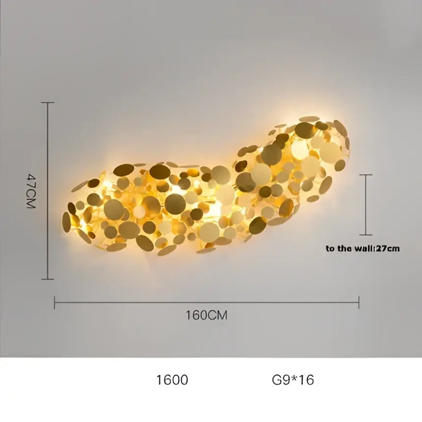 Golden maple leaves led wall sconce bedroom metallic art sculpture