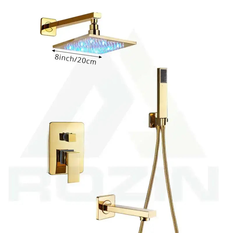 Modern gold led rainfall shower faucet set bathroom fixture