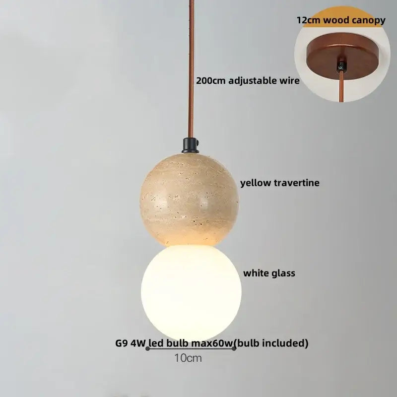 Modern travertine & white glass led gourd pendant light dining room
