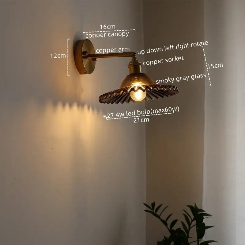 Japanese style led green glass wall light for bedroom brass sconce