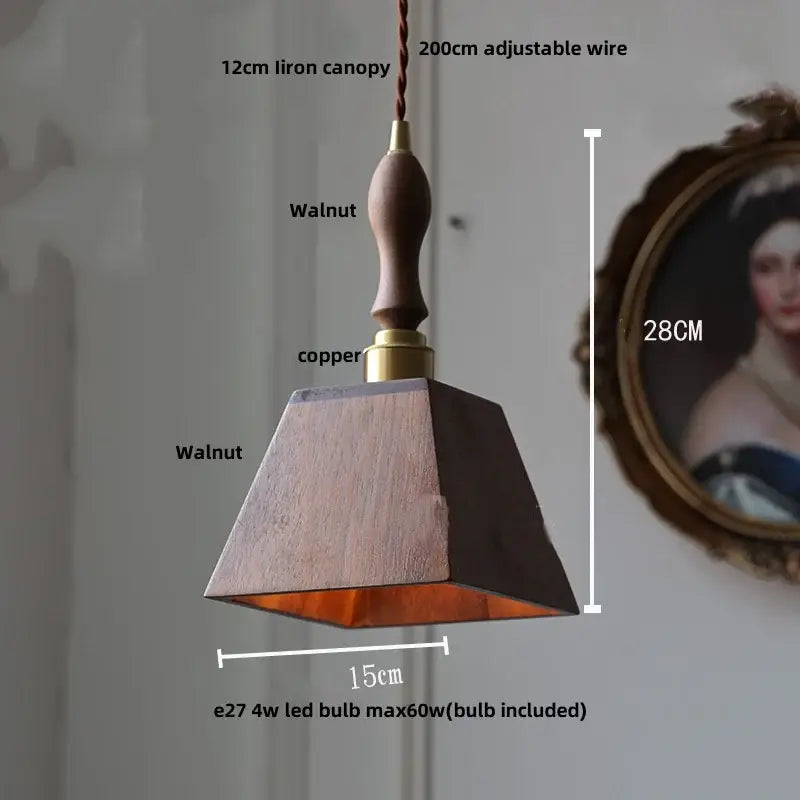 Decorbites led hanging lamp brass & walnut wood dining room pendant