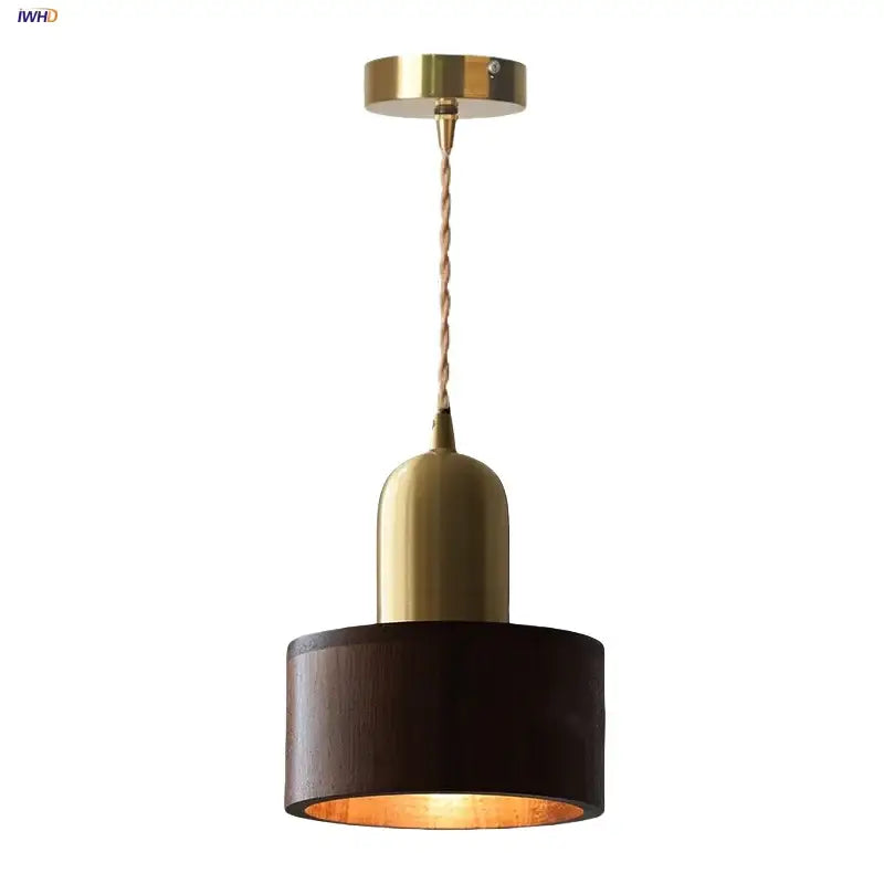 Decorbites led hanging lamp brass & walnut wood dining room pendant
