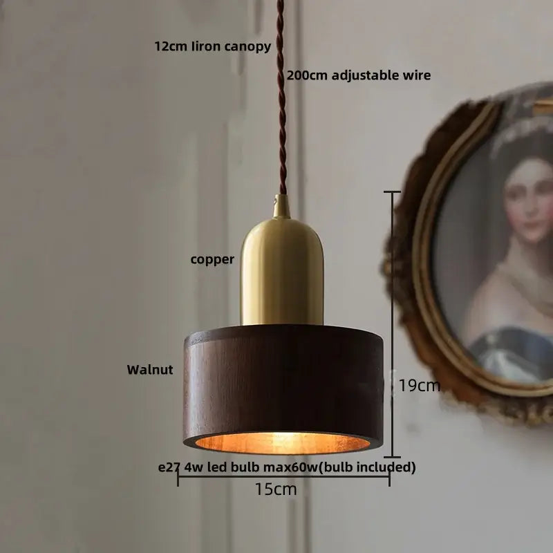 Decorbites led hanging lamp brass & walnut wood dining room pendant
