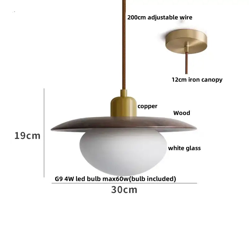 Decorbites led hanging lamp brass & walnut wood dining room pendant