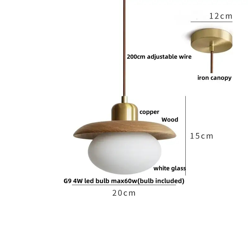 Decorbites led hanging lamp brass & walnut wood dining room pendant