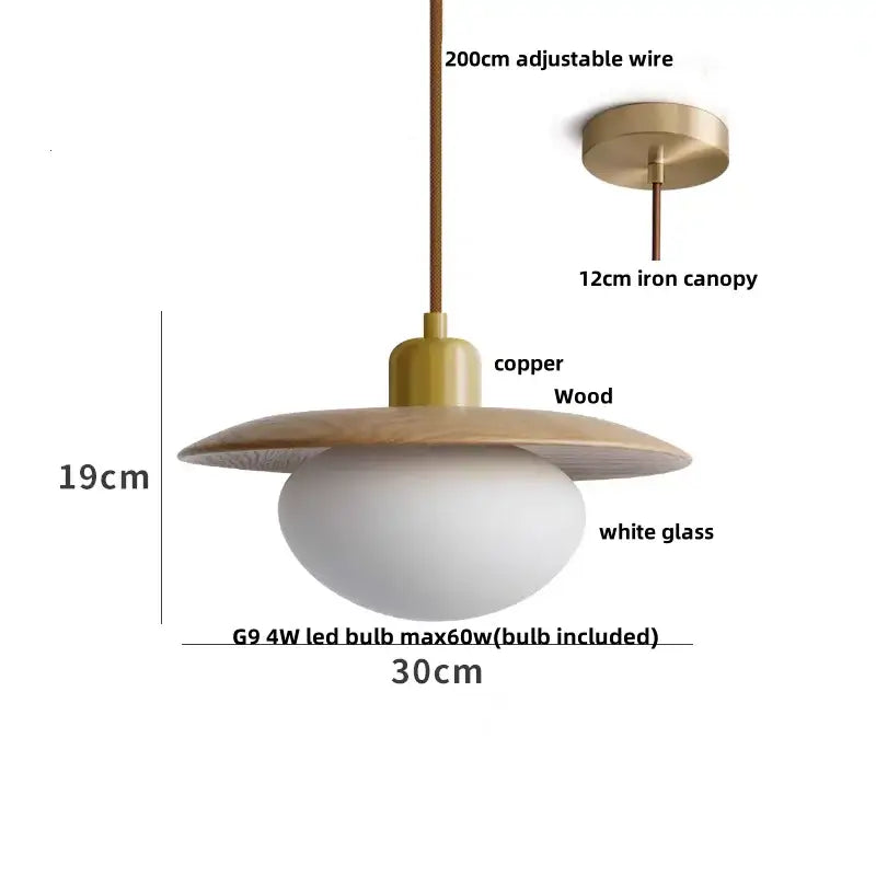 Decorbites led hanging lamp brass & walnut wood dining room pendant