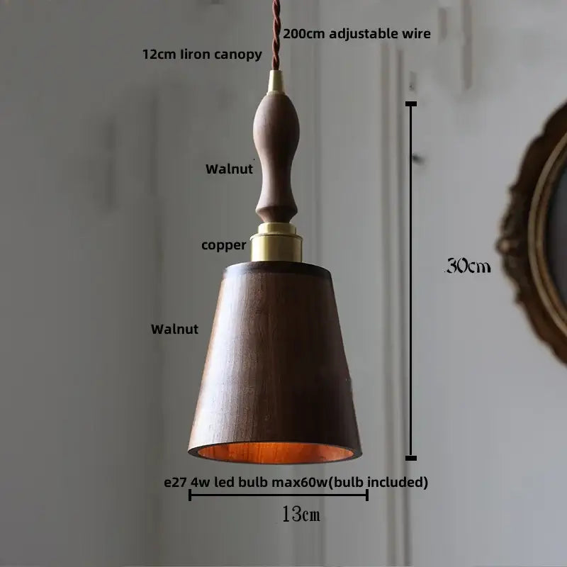 Decorbites led hanging lamp brass & walnut wood dining room pendant