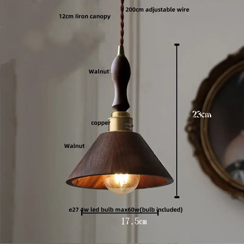 Decorbites led hanging lamp brass & walnut wood dining room pendant