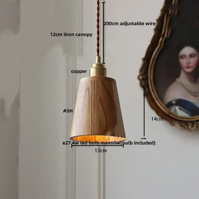 Decorbites led hanging lamp brass & walnut wood dining room pendant