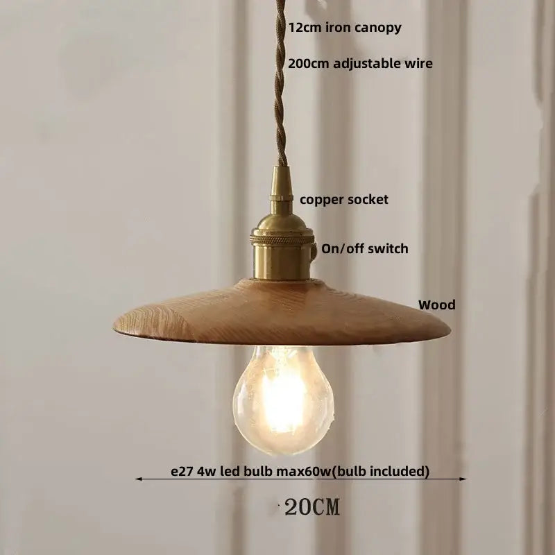 Decorbites led hanging lamp brass & walnut wood dining room pendant