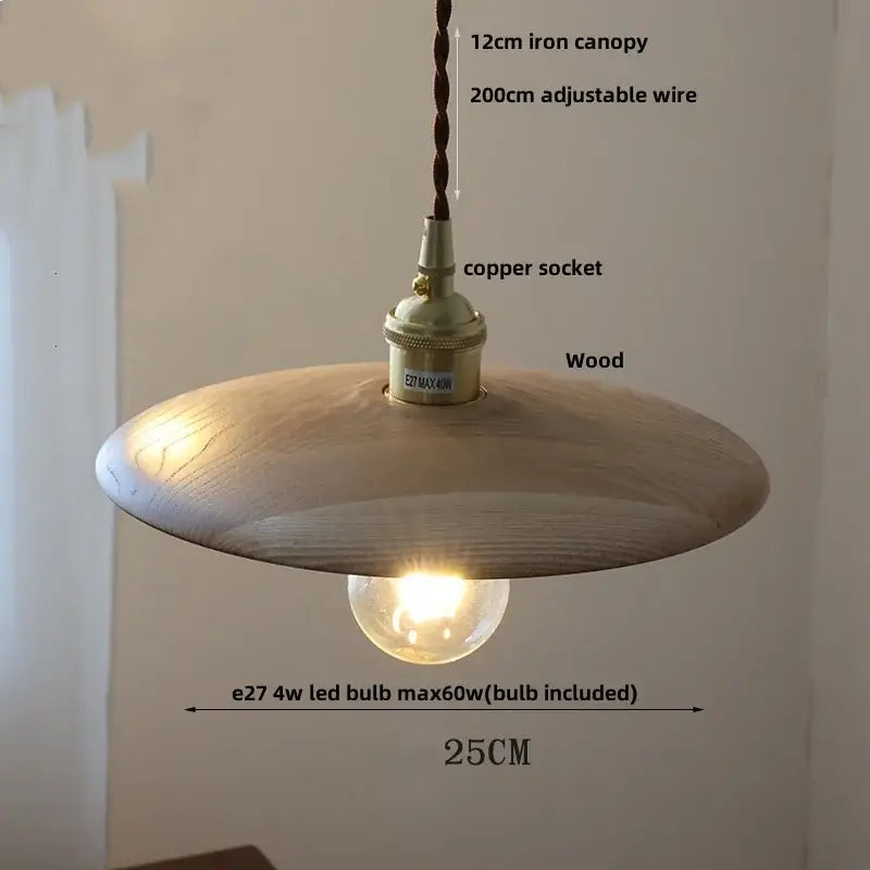 Decorbites led hanging lamp brass & walnut wood dining room pendant