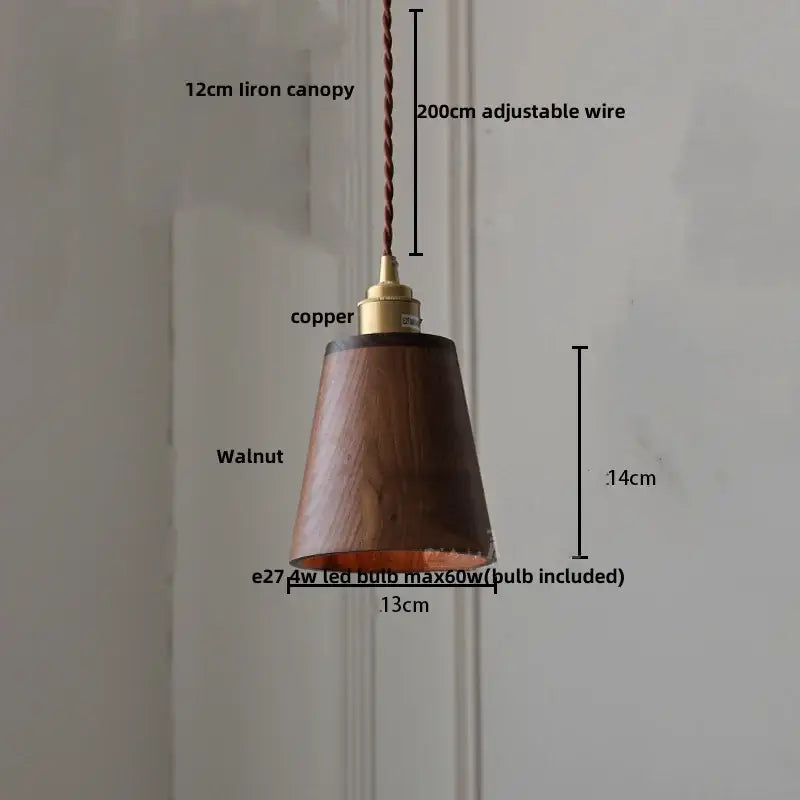 Decorbites led hanging lamp brass & walnut wood dining room pendant