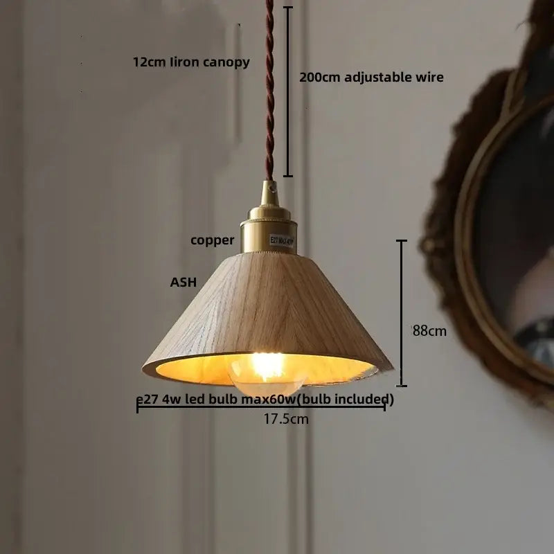 Decorbites led hanging lamp brass & walnut wood dining room pendant