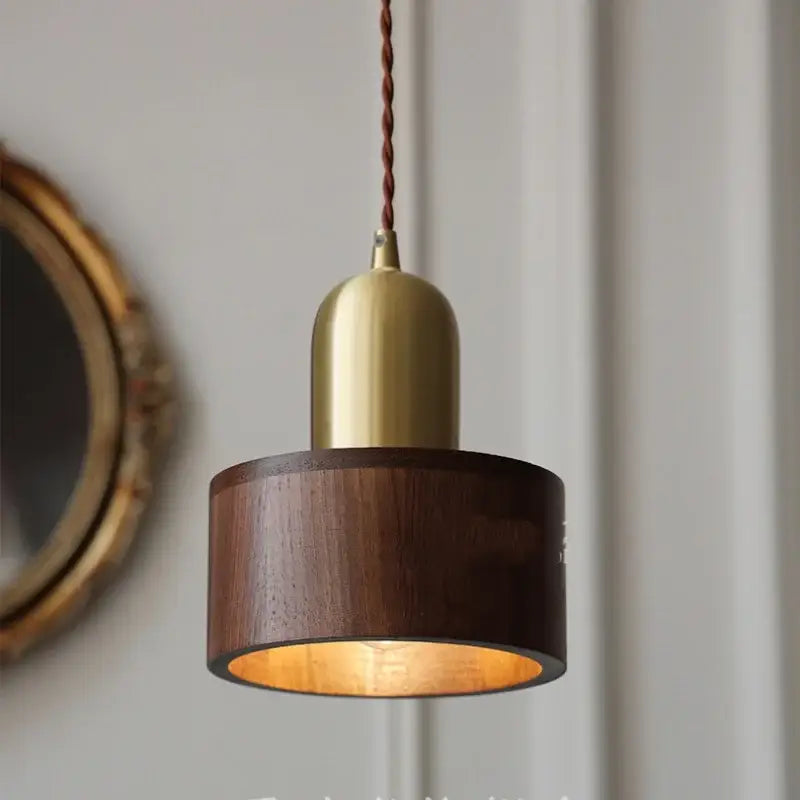 Decorbites led hanging lamp brass & walnut wood dining room pendant
