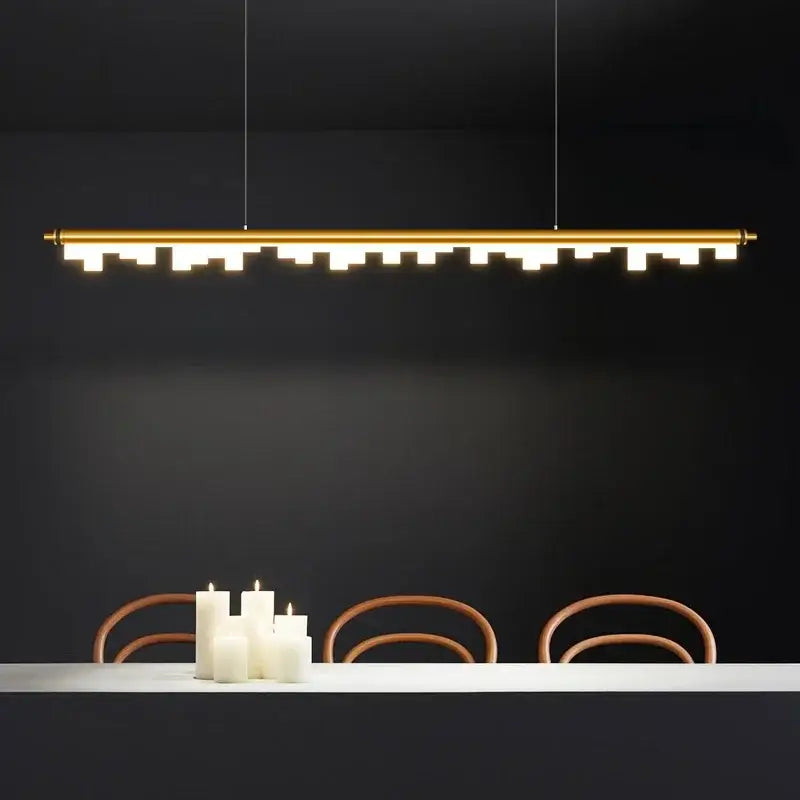 Modern gold linear led hanging lamps for dining room