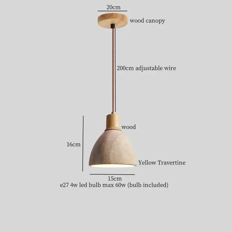 Rustic wood and yellow travertine led hanging lamps for dining room