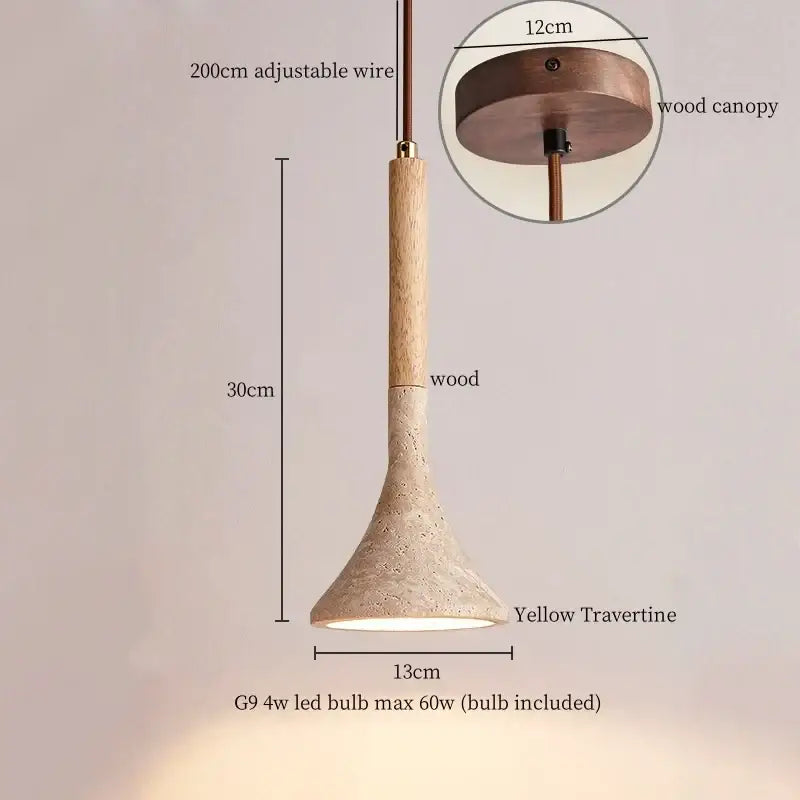 Rustic wood and yellow travertine led hanging lamps for dining room