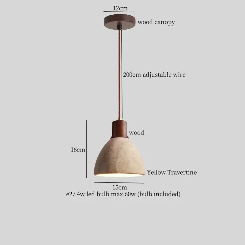 Rustic wood and yellow travertine led hanging lamps for dining room