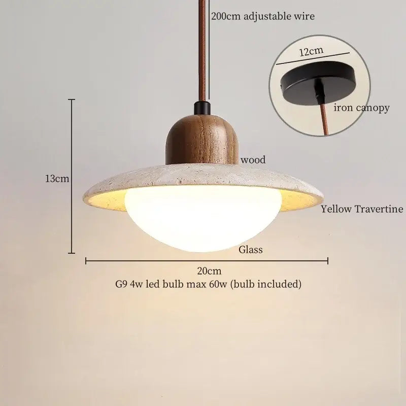 Rustic wood and yellow travertine led hanging lamps for dining room