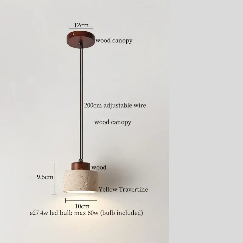 Rustic wood and yellow travertine led hanging lamps for dining room