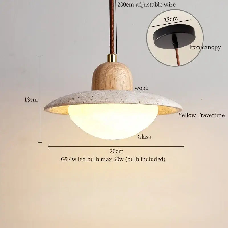 Rustic wood and yellow travertine led hanging lamps for dining room