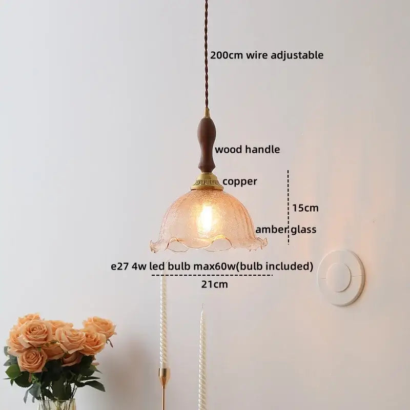 Modern hand blown glass led hanging light bronze bedroom pendant