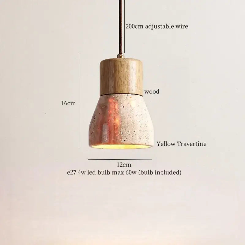 Modern travertine and wood hanging pendant light living room