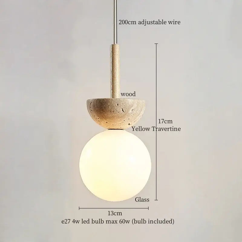 Modern travertine and wood hanging pendant light living room