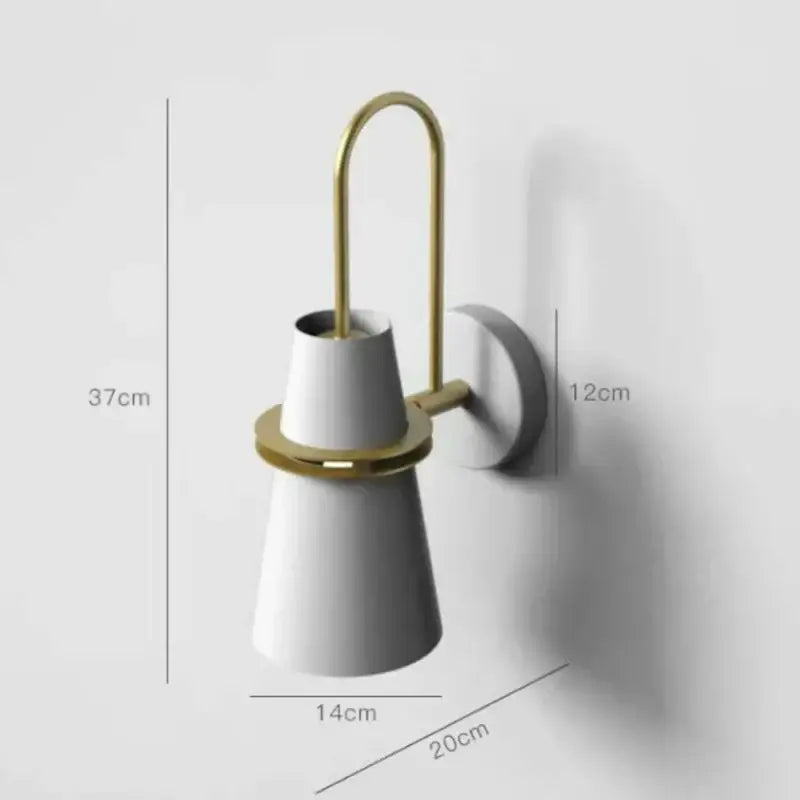Modern black and brass led horn wall lamp for bedroom warm light