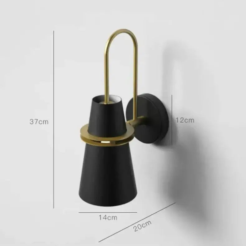 Modern black and brass led horn wall lamp for bedroom warm light
