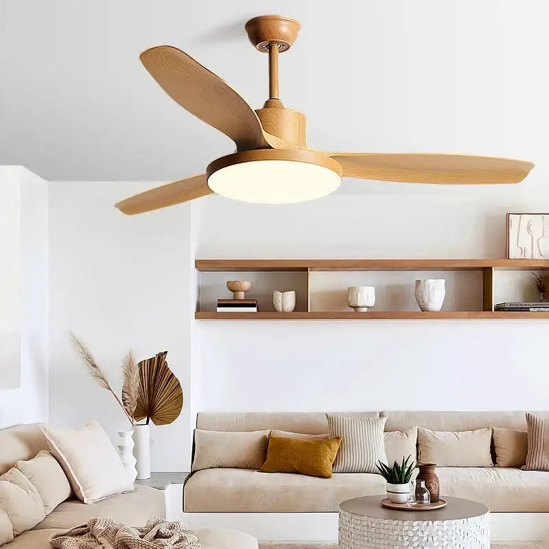 Modern black and dark wood ceiling fan lights living room