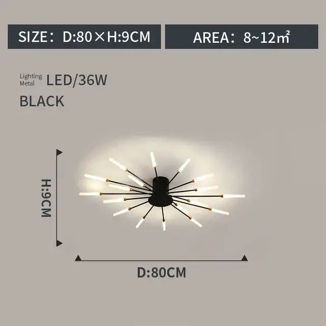 Modern gold starburst led indoor ceiling light for bedroom