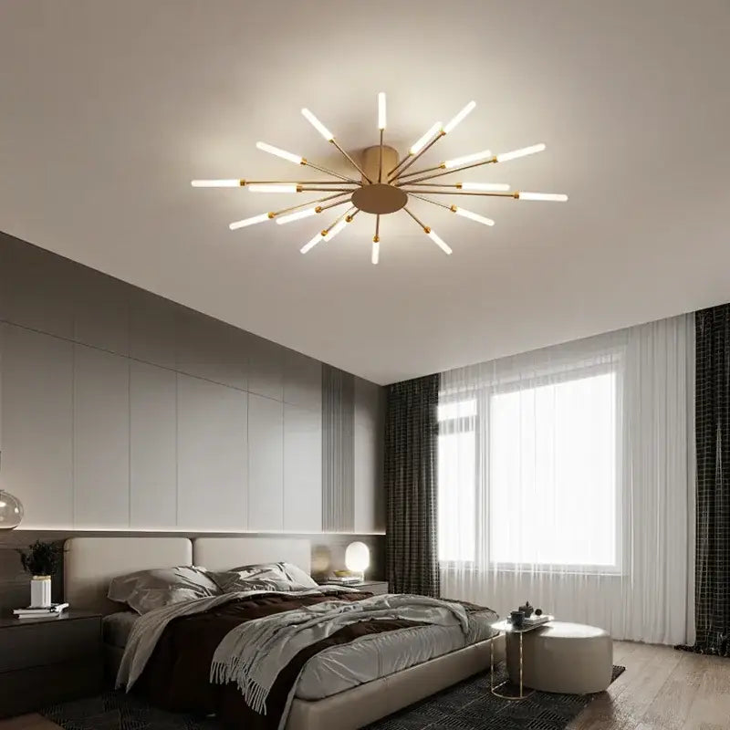 Modern gold starburst led indoor ceiling light for bedroom