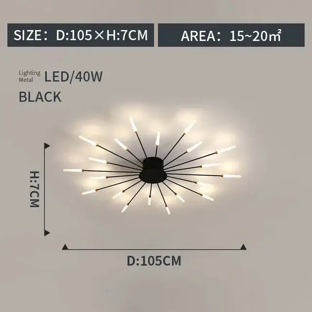 Modern gold starburst led indoor ceiling light for bedroom