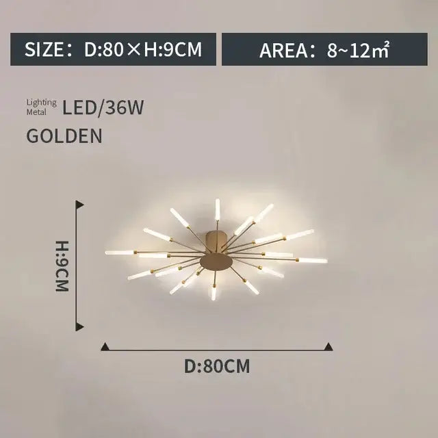 Modern gold starburst led indoor ceiling light for bedroom