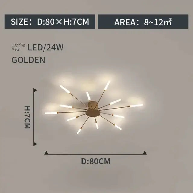 Modern gold starburst led indoor ceiling light for bedroom