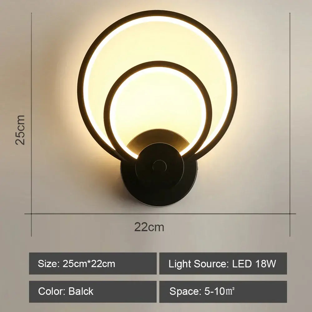 Modern black & white led indoor wall light for bedroom decor