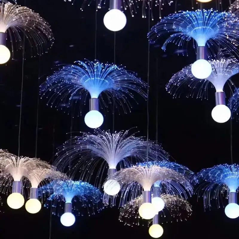 Fiber optic led jellyfish lights blue yellow & white party decor